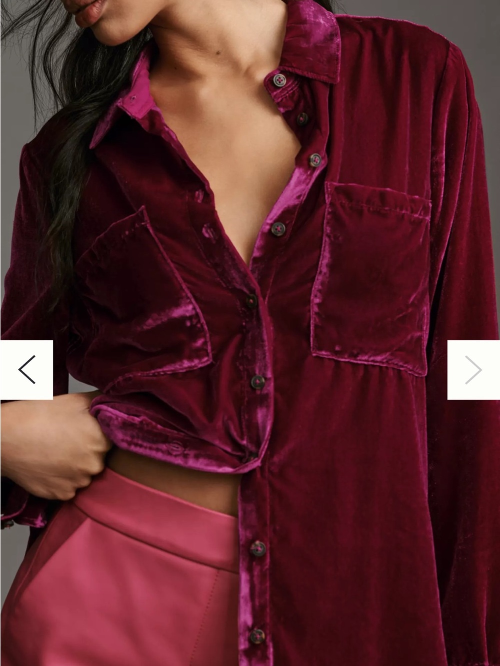 Pilcro Velvet Button-Front Blouse in Berry
